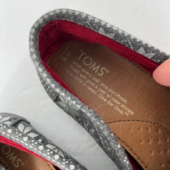 Toms Snowflake Poinsetta Grey Limited Edition Holiday Women's Size 8 - Picture 6 of 9